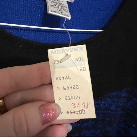 NWT Vintage Sweater Dress M Blue Black Angora Wool Blend - Picture 9 of 9